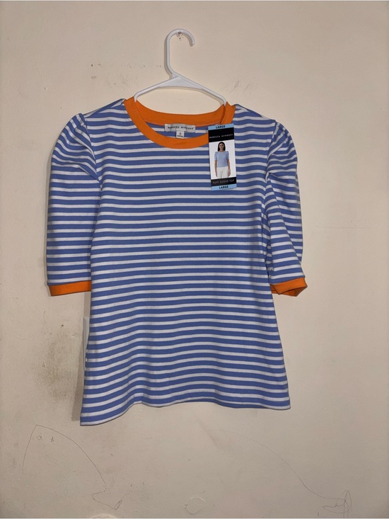 Rebecca Minkoff Tops - Rebecca Minkoff Blue White
Stripe Puff Sleeve Rib Knit Top
Large cotton